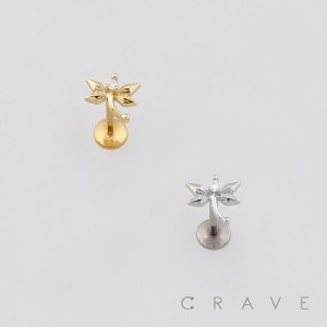 DELICATE DRAGONFLY CZ 316L SURGICAL STEEL THREADLESS PUSH-PIN LABRET SET